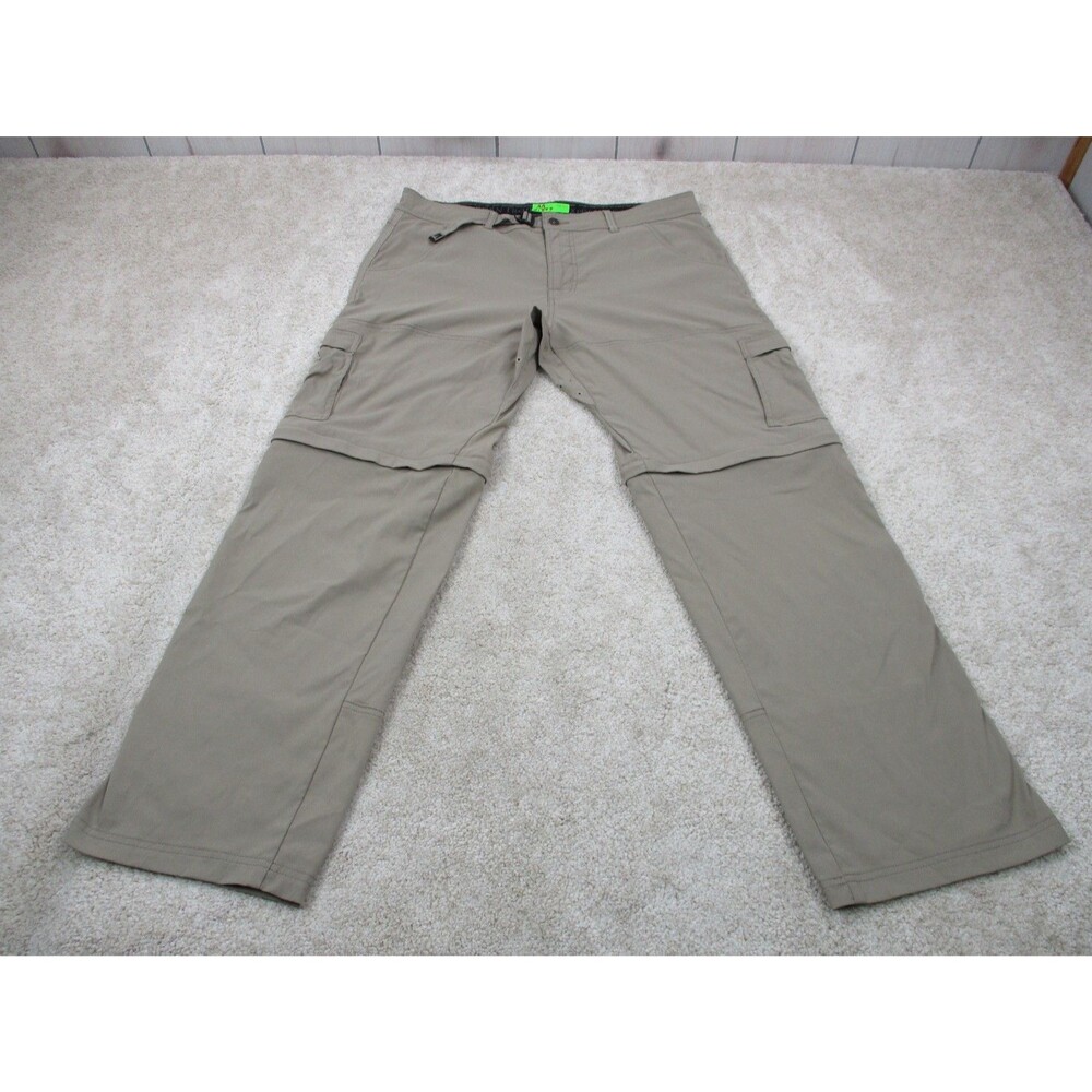 Prana Pants Mens 38x32 Brown Stretch Zion Convertible Performance Belted Hiking